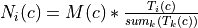 N_i( c ) = M(c) * \frac{T_i( c )}{sum_k( T_k(c))}