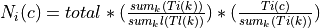 N_i( c ) = total * (\frac{sum_k(Ti(k))}{sum_kl(Tl(k))}) * (\frac{Ti(c)}{sum_k(Ti(k))})